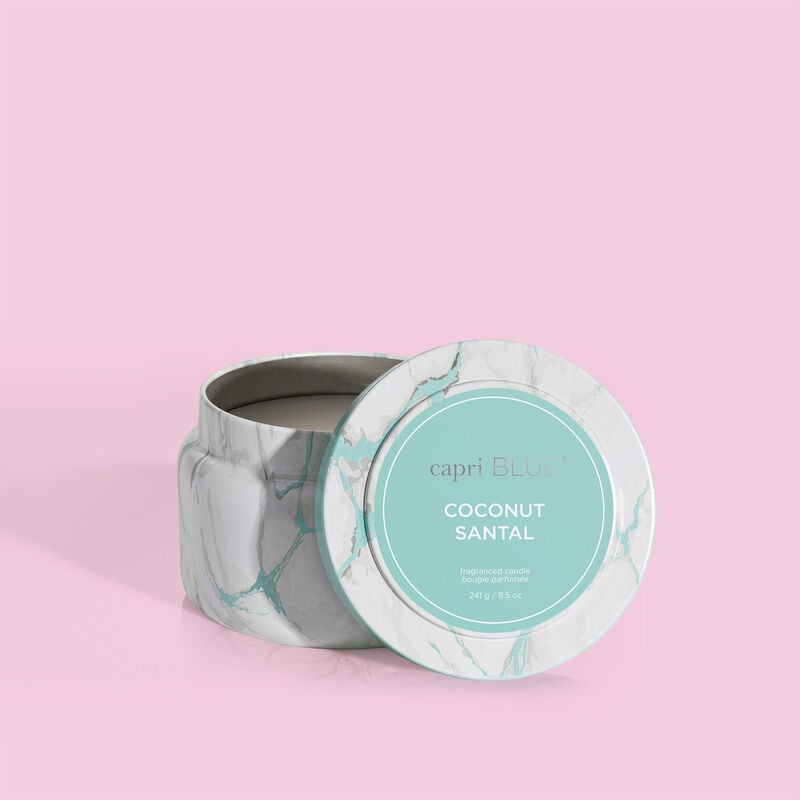 Coconut Santal Modern Marble Printed Travel Tin Candle with Lid Off image number 2